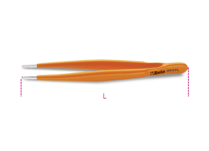   994pl - pinça curva com ponta grossa inox estriada coberta com pvc 